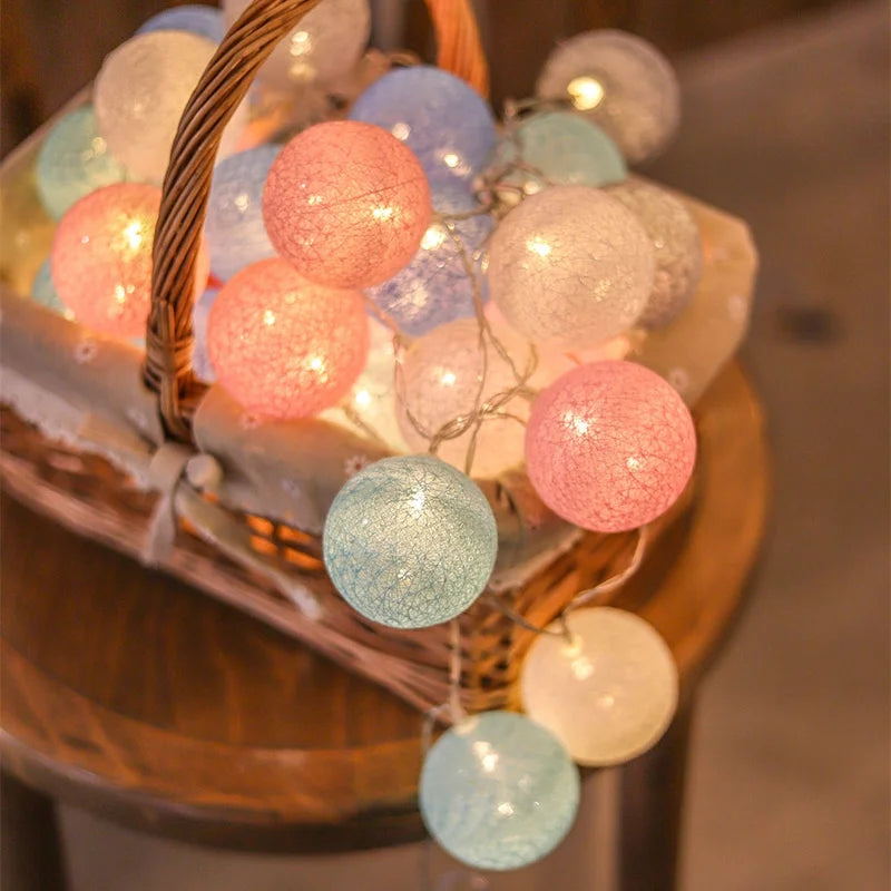 Christmas Cotton Ball Decorative String Light Handmade DIY Thread 20/40 Balls String Lamp Battery/USB Family Party Fairy Lights