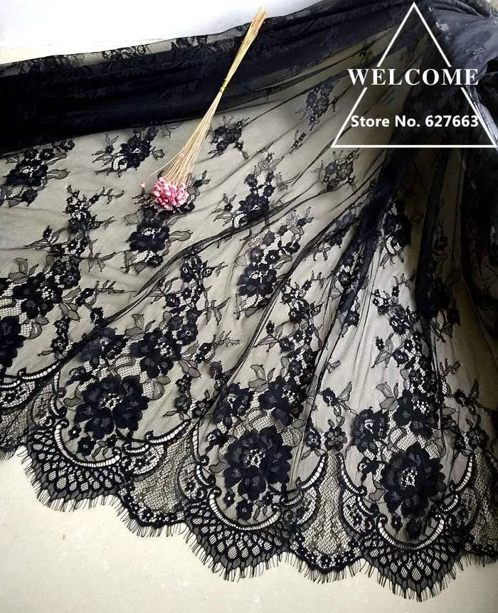 Clothing lace fabric accessories black eyelash lace high-end custom fabric width 150CM