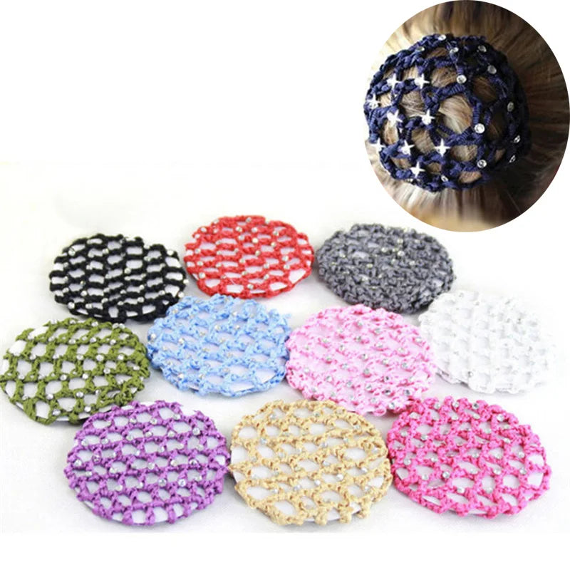 Beautiful Bun Cover Snood Women Hair Net Ballet Dance Skating Crochet Woman Rhinestone StylingHair Accessories Headwear