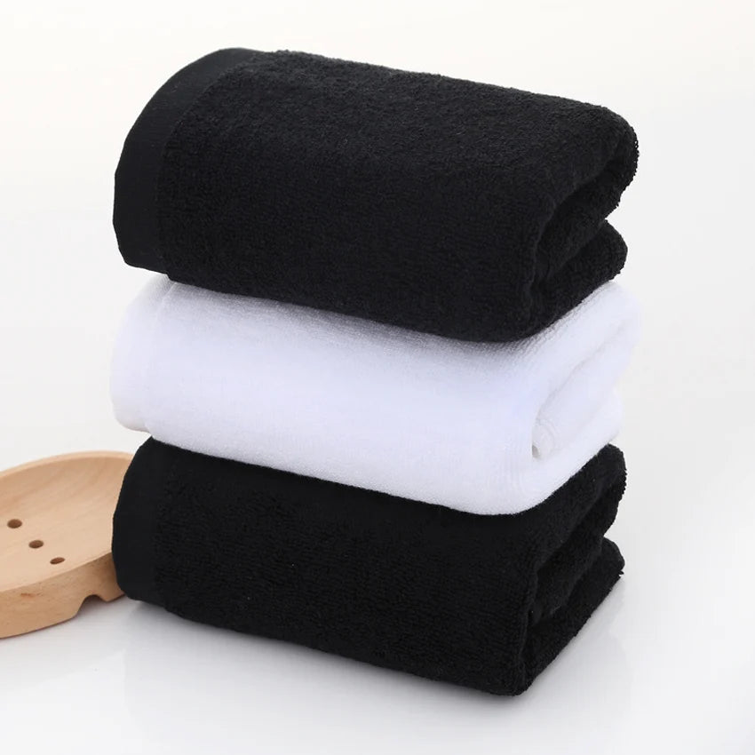 Black White Cotton Towel Thick Face Hand Towels for Home Kitchen Bathroom Hotel Adults Kids toalla de cara, toalha de rosto