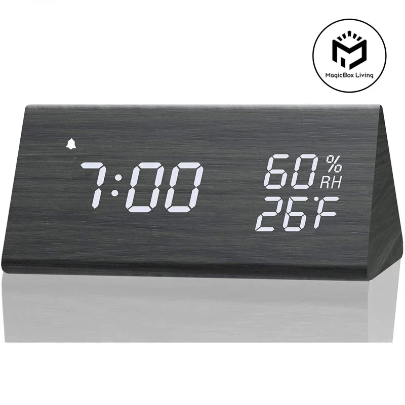 Wooden Alarm Clock Clock LED Time Display USB Charger Humidity and Temperature Detection Digital Alarm Clock For Bedside Table