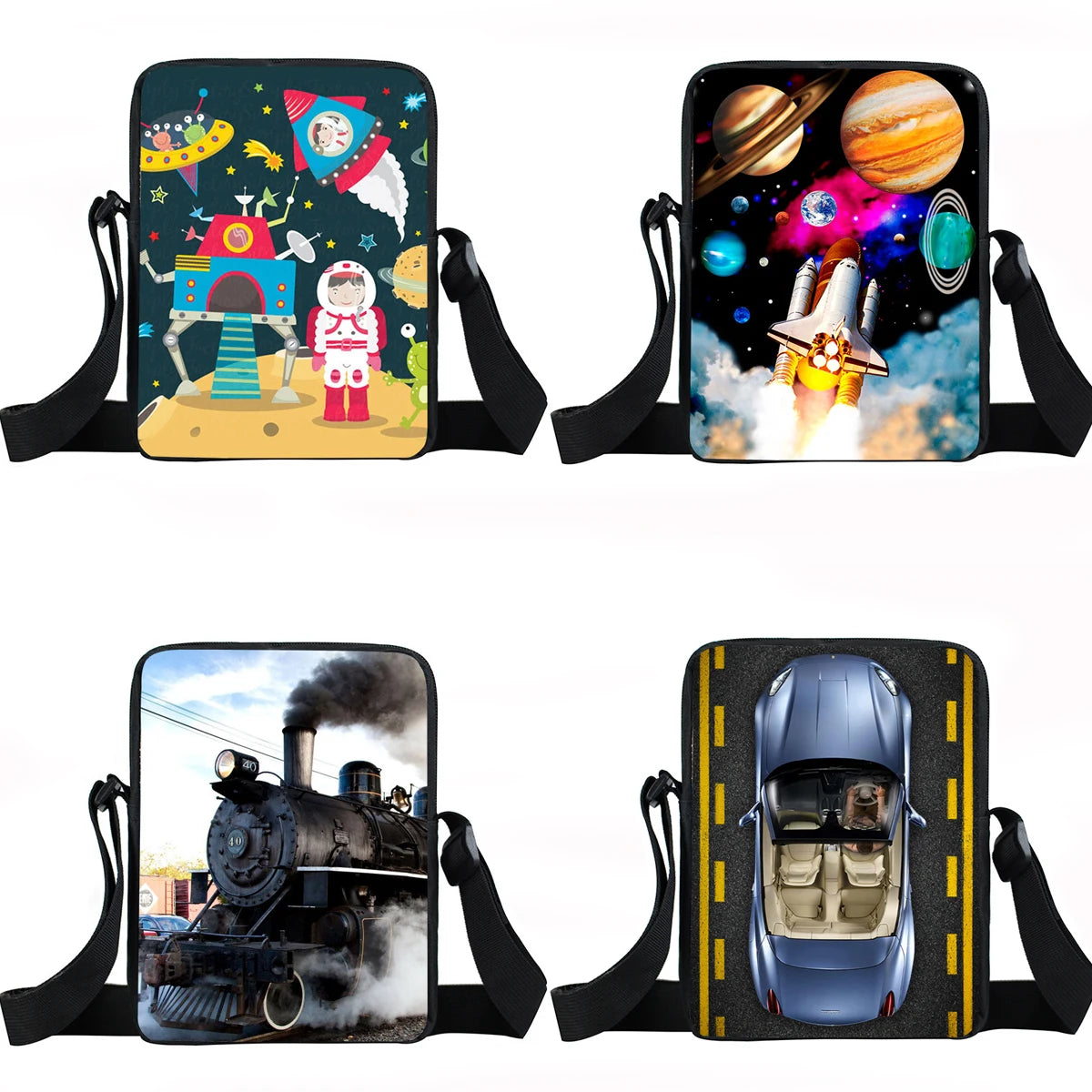 Cartoon Rocket Spaceship / Locomotive / Car Shoulder Bag Children Cute Messenger Bag Boy Girl Crossbody Bags Kids Book Bag Gift