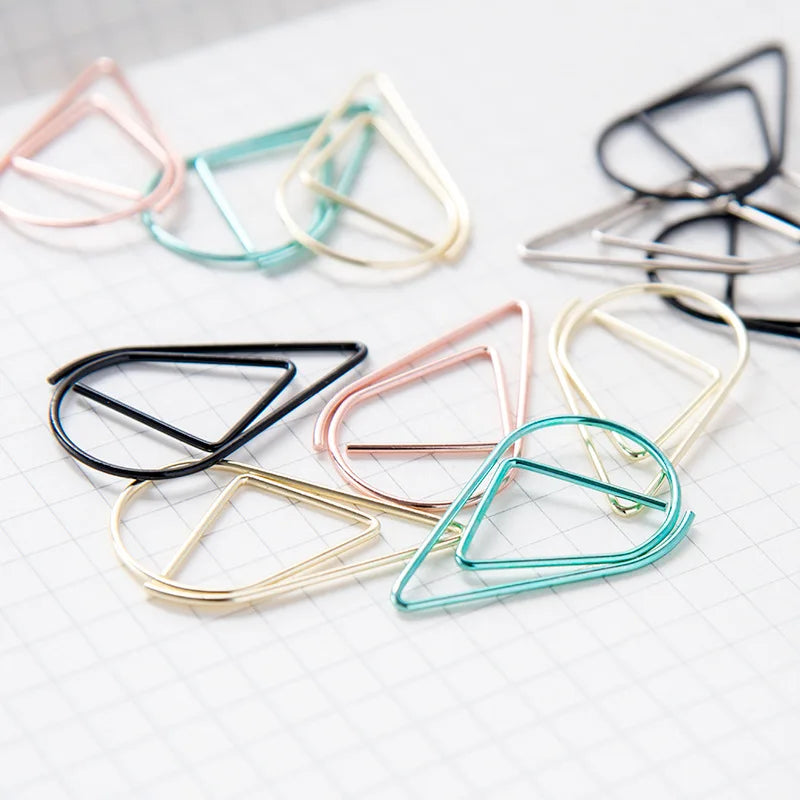 Metal Material Drop Shape Paper Clips Gold Silver Color Kawaii Cute Bookmark Clip Stationery Office School Supplies