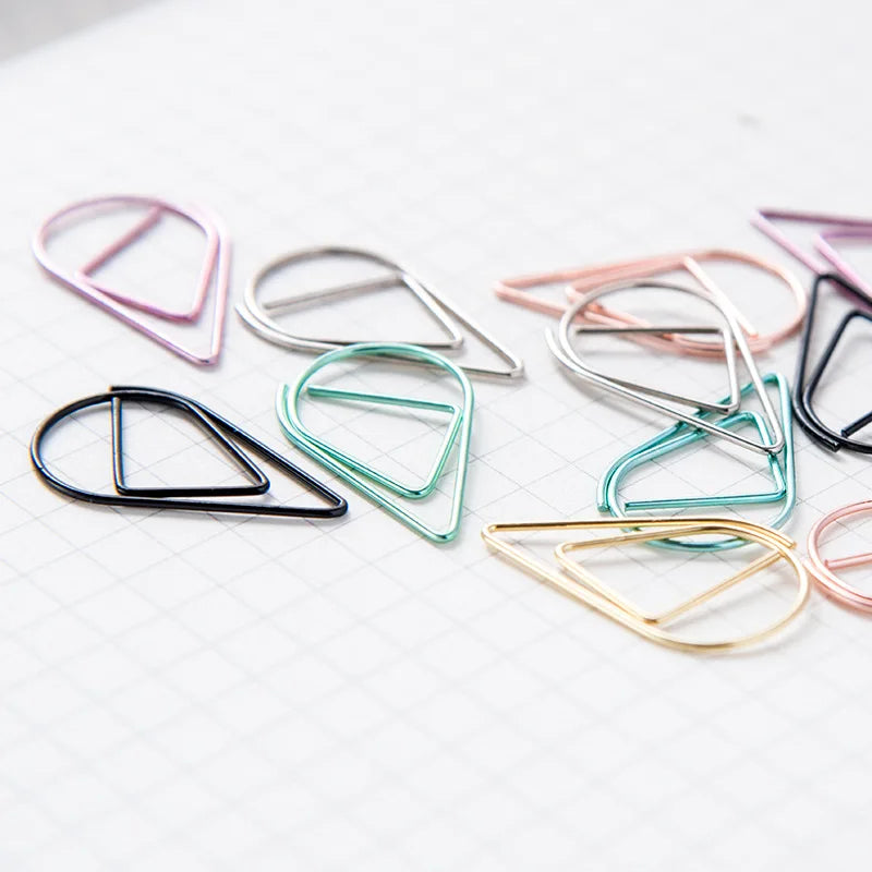 Metal Material Drop Shape Paper Clips Gold Silver Color Kawaii Cute Bookmark Clip Stationery Office School Supplies