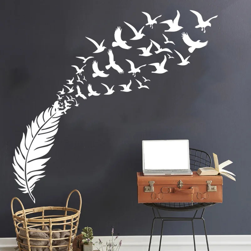 Delicate Feather Bird Decorative Vinyl Wall Stickers Bedroom Decor Decals Sticker For Kids Room Decoration Wallstickers