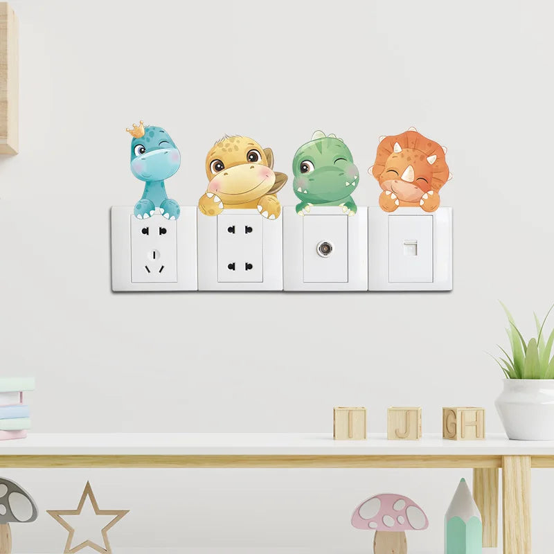 Cute Little Dinosaur Switch sticker for Kids room Baby Bedroom Nursery Wall Decor Animals Vinyl Wall Stickers for Home Decor DIY