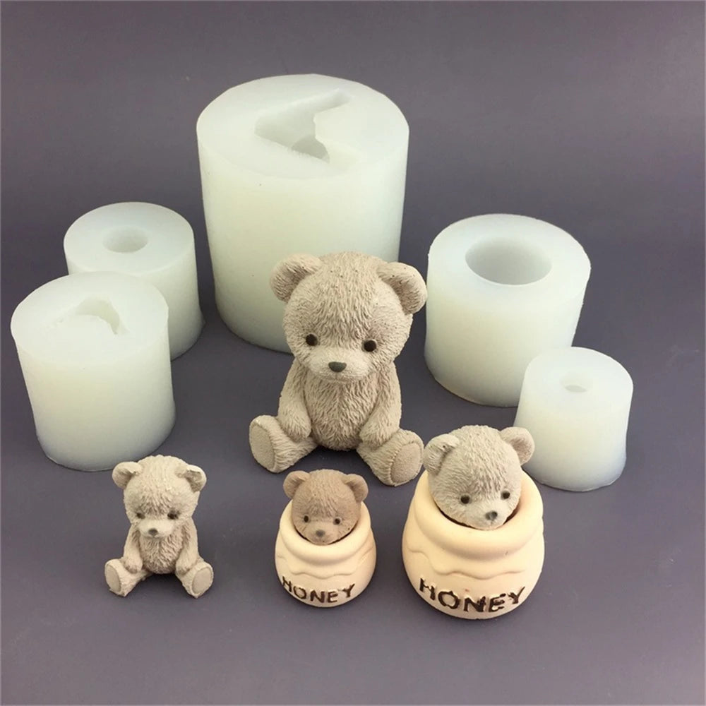 Cute Bear Honey Jar Silicone Mold Aromatherapy Plaster Silicone Mold Pottery mould Candle Mold