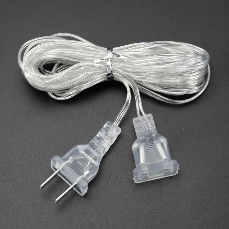 Power Extension Cord For EU / US Plug LED Holiday Light String Extension Standard Switch Cable Christmas Curtain Light