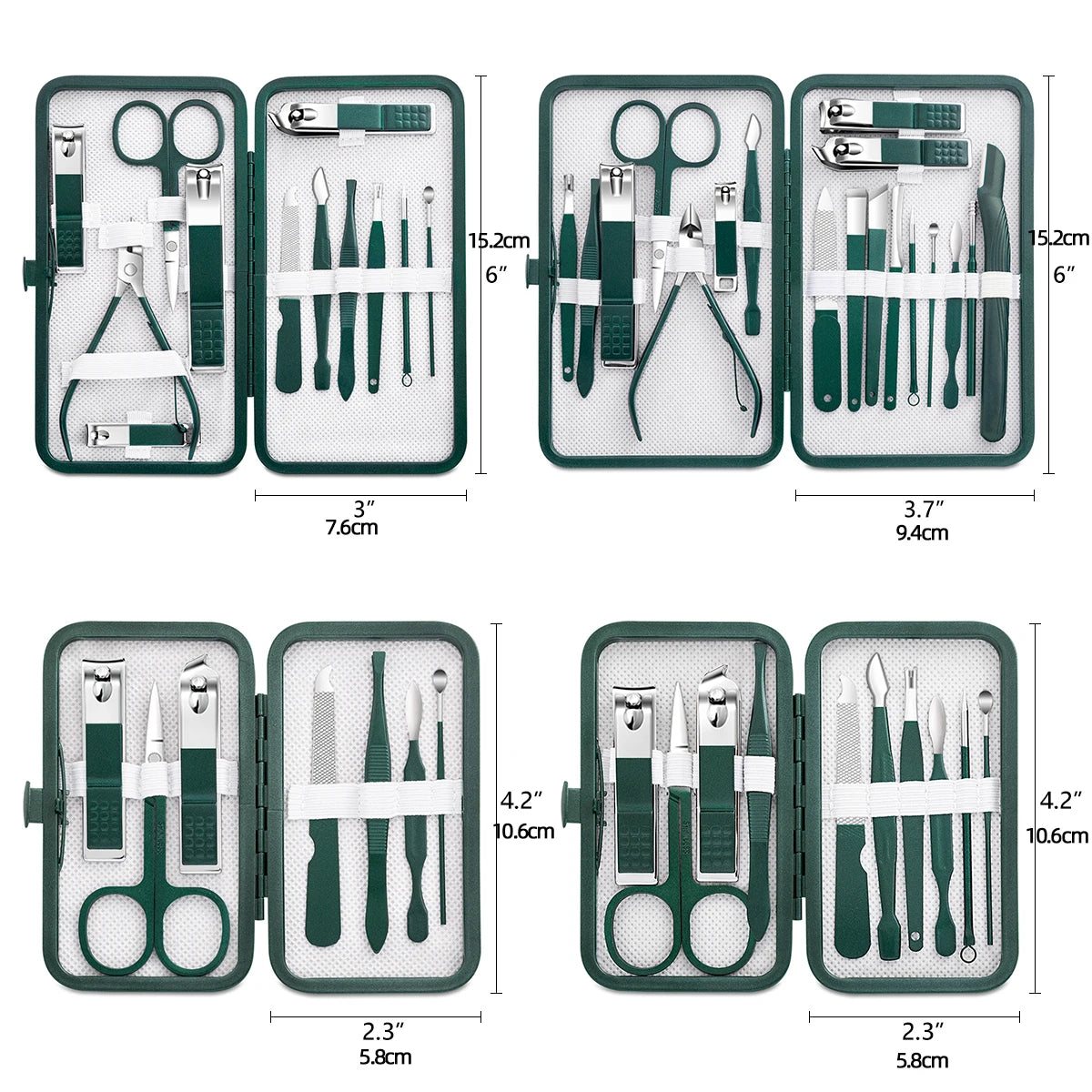 Stainless Steel Nail Clipper Set Grooming Tool Set With Portable Case Manicure Art Tool Green Nails Cut