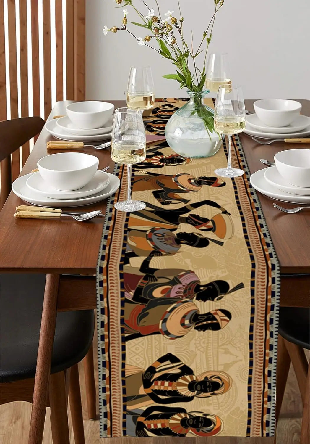 African Women Linen Table Runners Western Rustic Tribal Ethnic Brown Dresser Scarf Table Decor Wedding Party Dining Table Decor