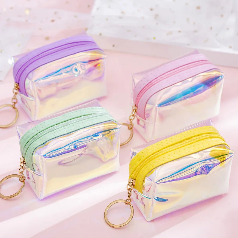 Transparent Laser Coin Purse Zipper Change Purse Keychain Small Headphone Lipstick Bag Mini Wallet Money