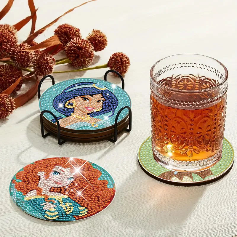 Disney Diamond Painting Coaster Snow White Princess Mulan Cartoon Mosaic Drink Cup Pad Table Placemat with Holder Crafts