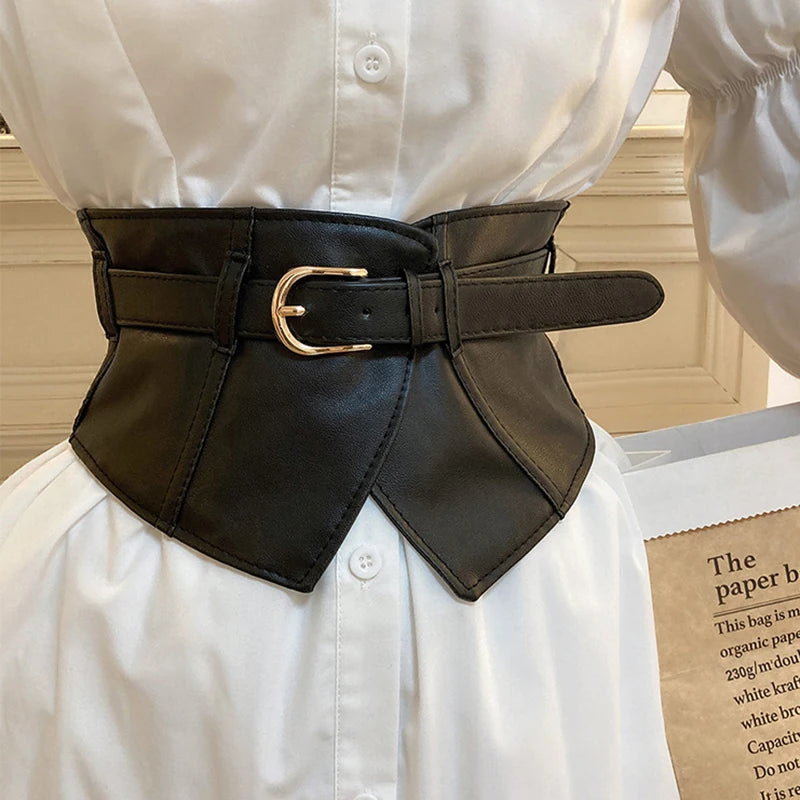 Fashion Elastic Corset Women Wide Belt Sexy Slimming Body Waistband Black PU Leather Belts Shirt Dress Decoration Girdle Strap