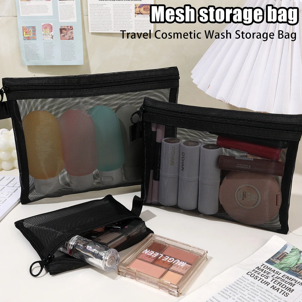 Mesh Cosmetic Bag Small Large Black Transparent Makeup Bag Portable Travel Toiletry Organizer Case Lipstick Storage Pouch