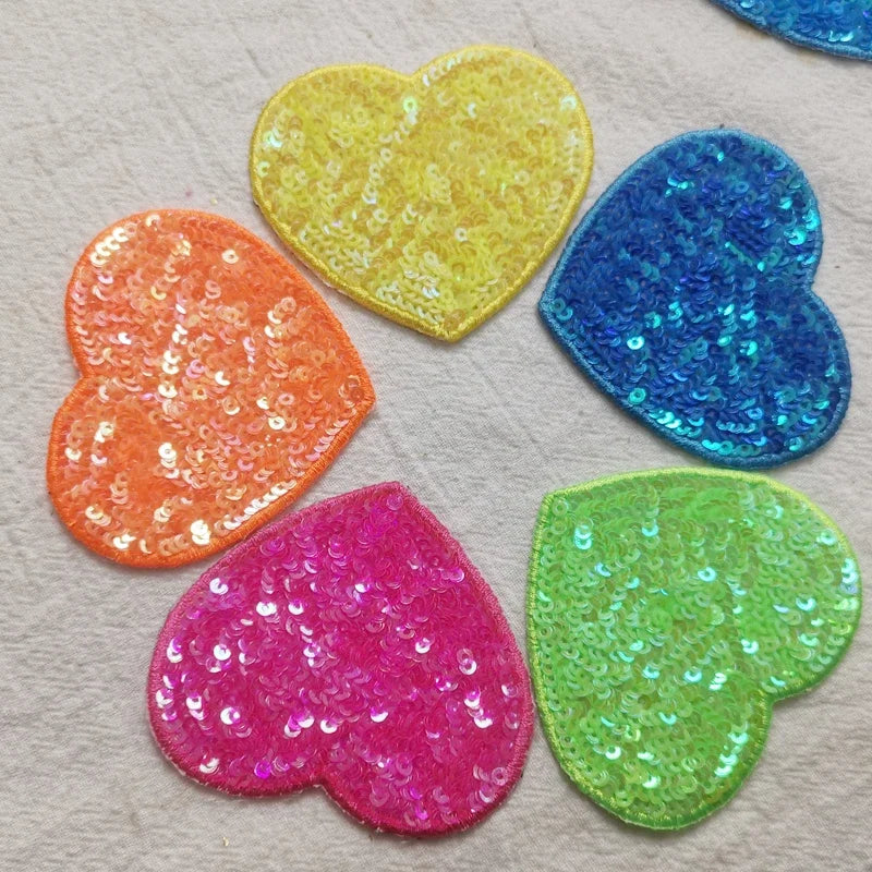 Sequins Glitter Heart Ironing Patch Embroidery Cloth Patch Jacket Bag Hat DIY Clothing Decor Accessories New Flash Heart Patch