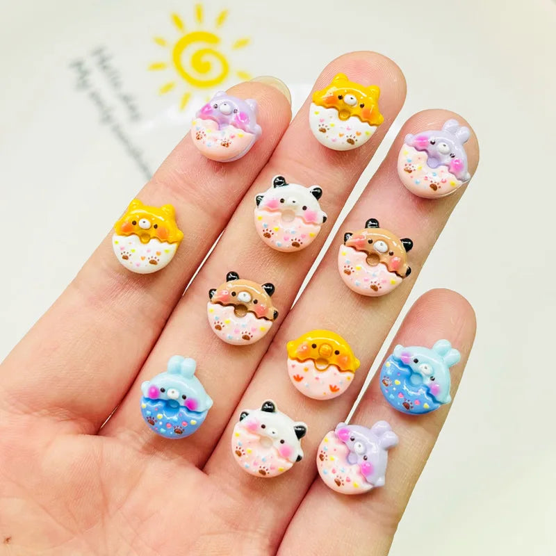 New Cute Mini Resin Cartoon Little Bear Rabbit Donuts Flatback Ornament Jewelry Making Manicure Hairwear Accessories 30pcs