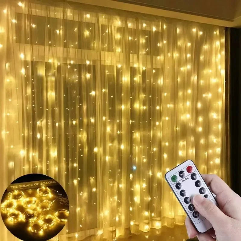 Curtain Garland Fairy String Lights Christmas Decor USB Remote Control Wedding Party Holiday Decoration for Home Bedroom