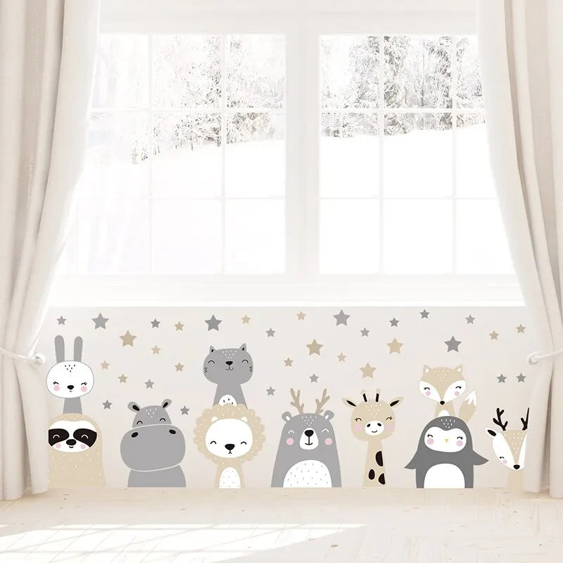 Cartoon Cute Lion Bunny Forest Animals Stars Wall Stickers for Waterproof PVC Kids Room Kindergarten Home Decoration