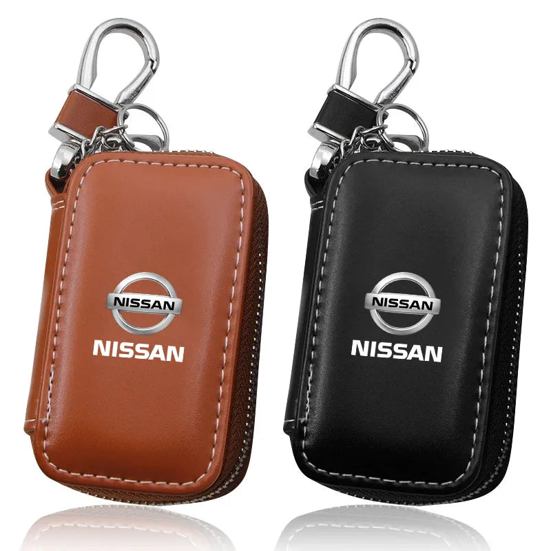 Genuine Leather Car Logo Key Case Keyring Cover Accessories For Nissan Tiida Sylphy Teana X Trail T30 T32 Almera Qashqai J10 J11