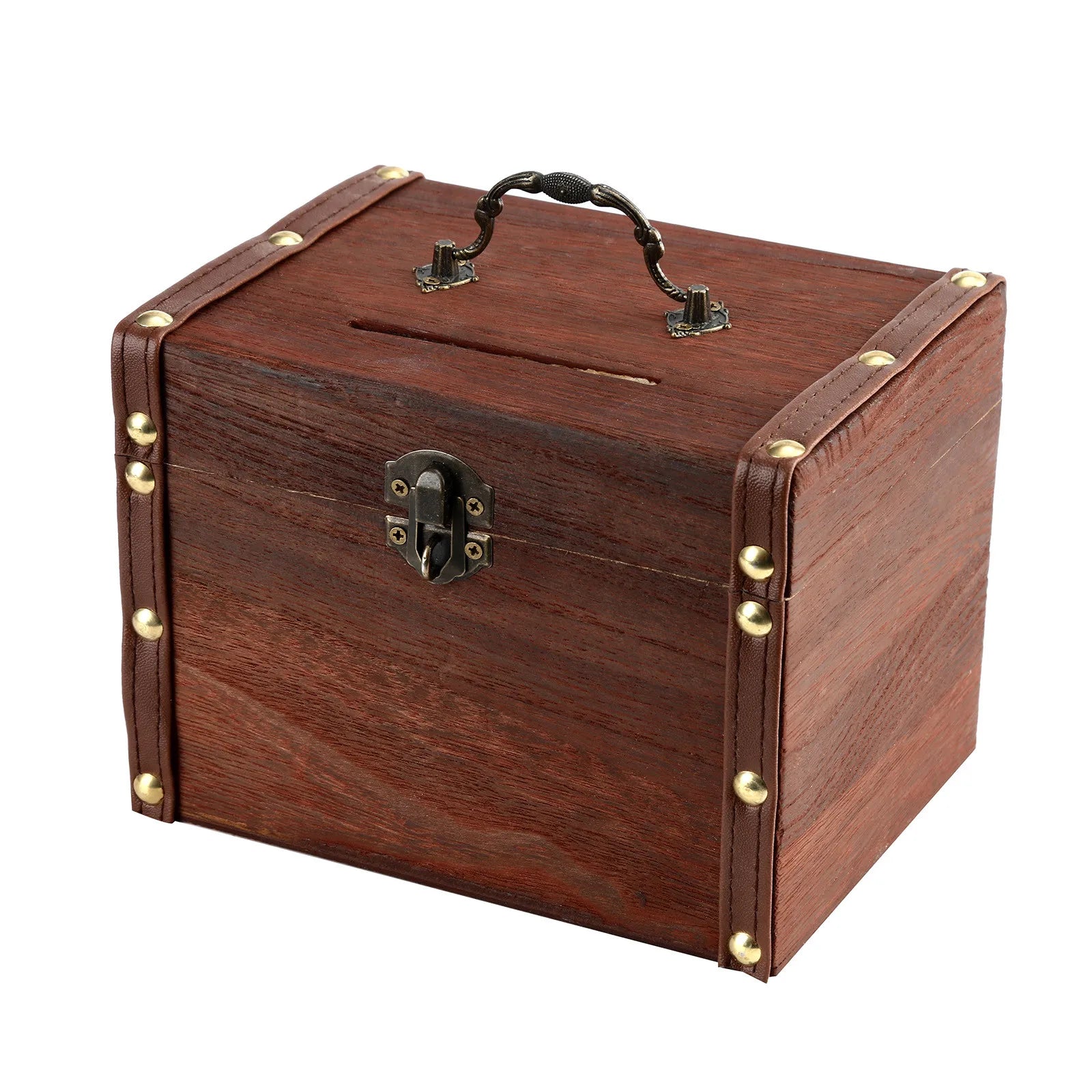 Case Wooden Storage Box Flip Gift Handmade Large Capacity Rectangular Retro Metal Lock Supplies Treasure Chest Durable