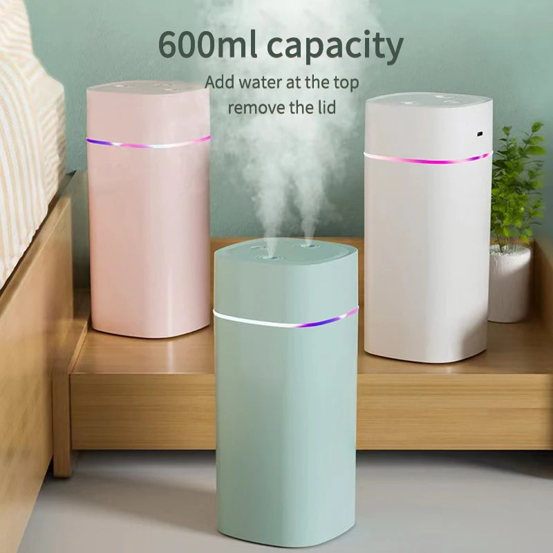 Creative Dual Nozzle Humidifier Desktop Home Bedroom Car Aromatherapy Silent Air Humidification Usb 7 Color Ambient Light