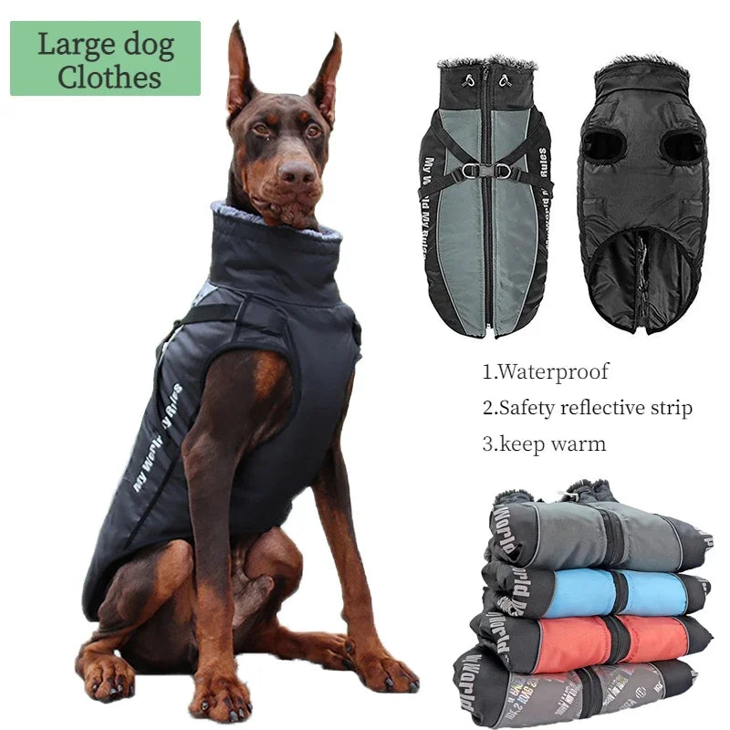 Clothes For Large Dogs Waterproof Big Dog Vest Jacket Autumn Winter Warm Fur Collar Pet Dog Coat For French Bulldog Wilma Dog