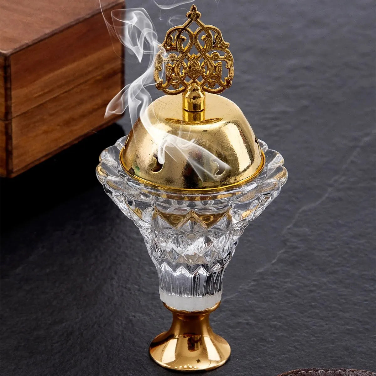 Artificial Crystal Incense Burner With Cover Aromatherapy Diffuser Metal Crafts Family Yoga Studio Home Decoration Ornaments