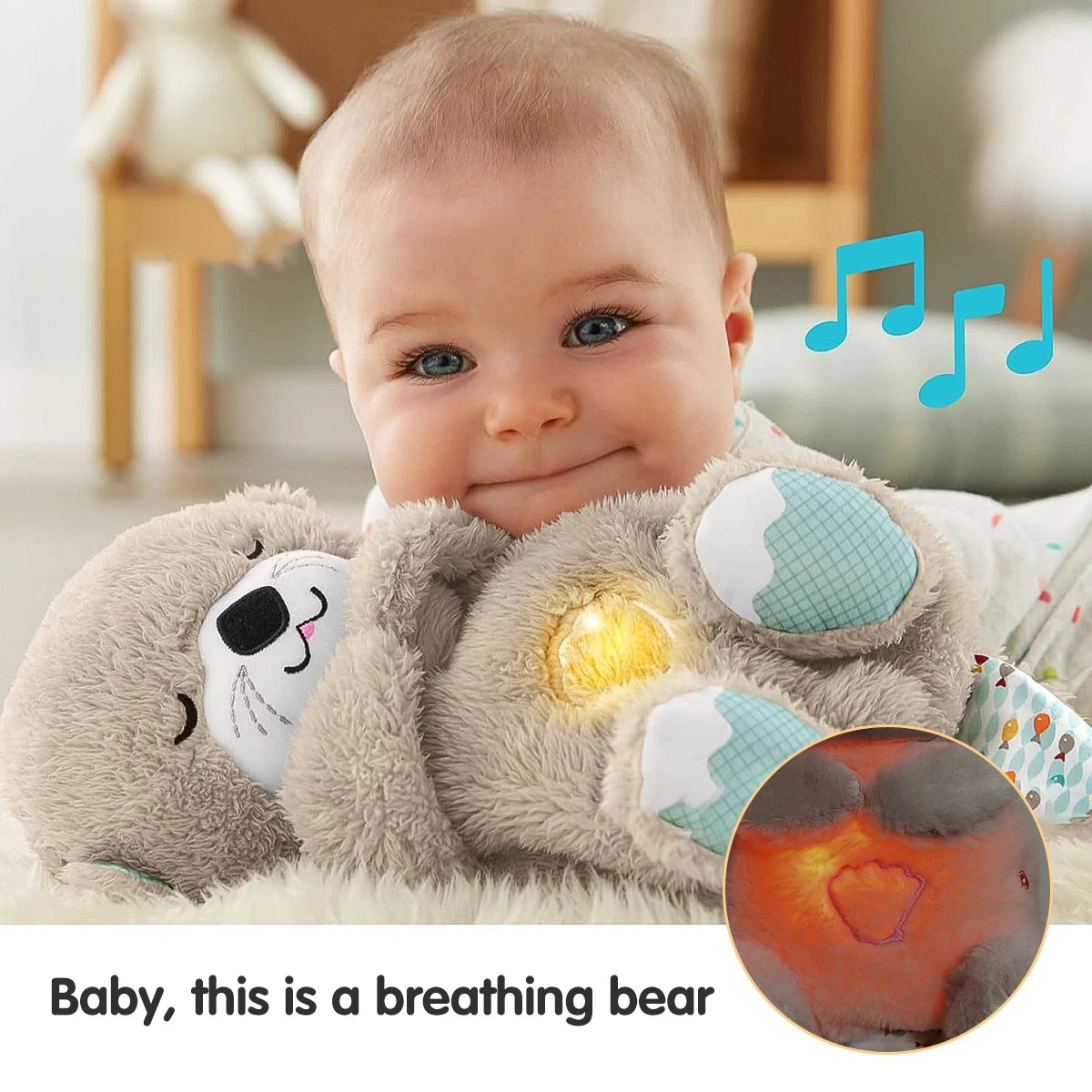 New Breathing Bear Baby Soothing Otter Plush Doll Toy Baby Kids Soothing Music Sleeping Companion Sound and Light Doll Toy Gift