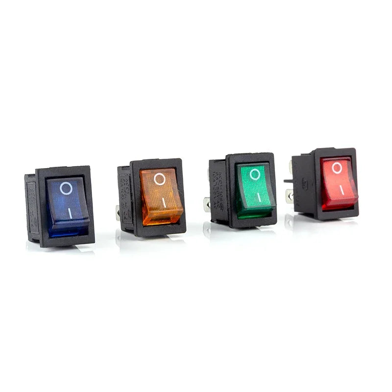 ON-OFF Boat Car Rocker Switch 6A/250V AC 10A/125V AC with Red Blue Green Yellow Light Switch 5pcs 21*15mm