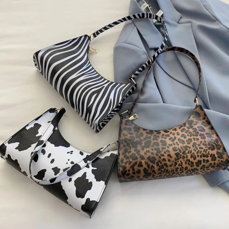 Fashion Zebra Leopard Print Women Handbag PU Leather Underarm Shoulder Bags Female Daily Totes Purse