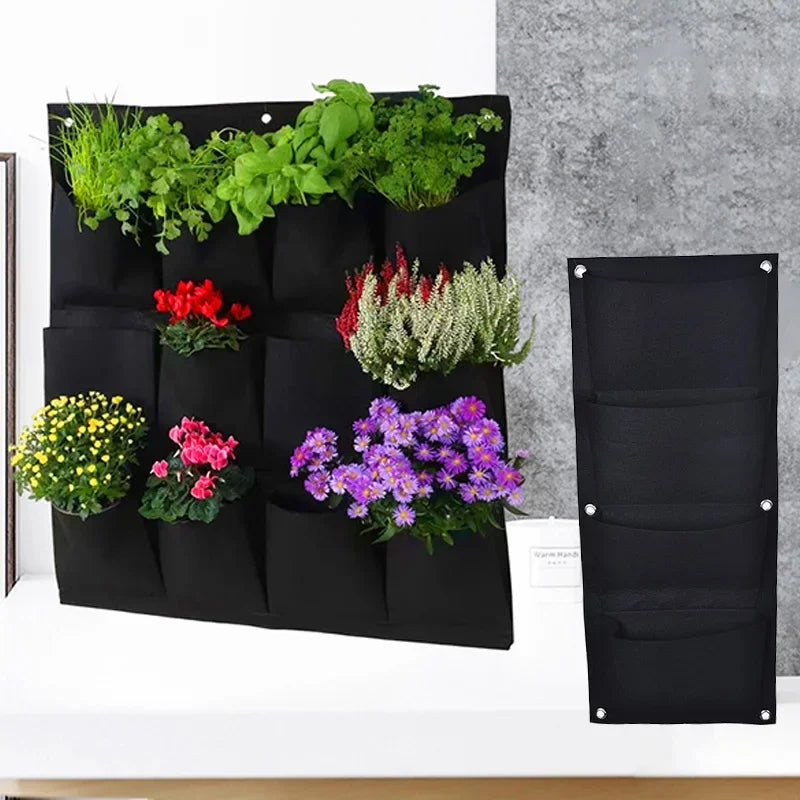 Multi-Pockets Green Plant Growing Bag Planter Vertical Garden Vegetable Living Garden Bag Planter Wall Mount Hanging Growing Bag