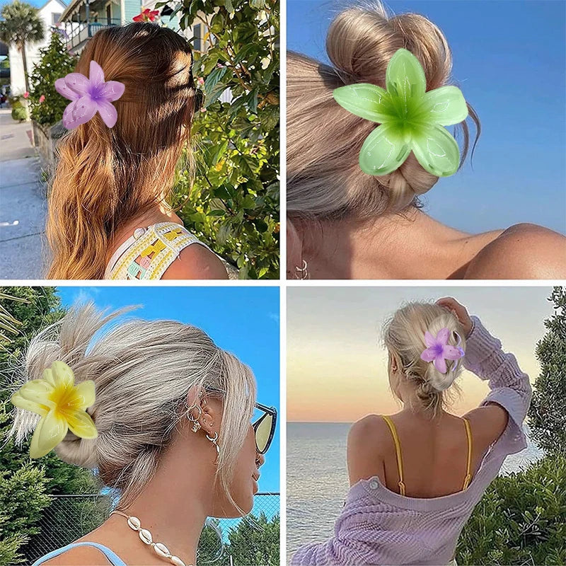 Bohe Gradient Large Flower Acrylic Hair Clip Women Girls Sweet Hairpin Hair Claw Crab Barrettes Hawaiian Hair Accessories