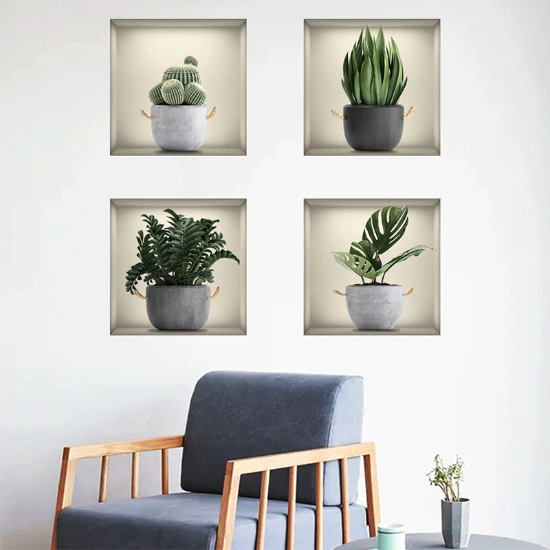 Creative False Window Green Plant Potted Wallpaper Living Room Bedroom Decorative Wall Sticker Self-adhesive Wall Stickers