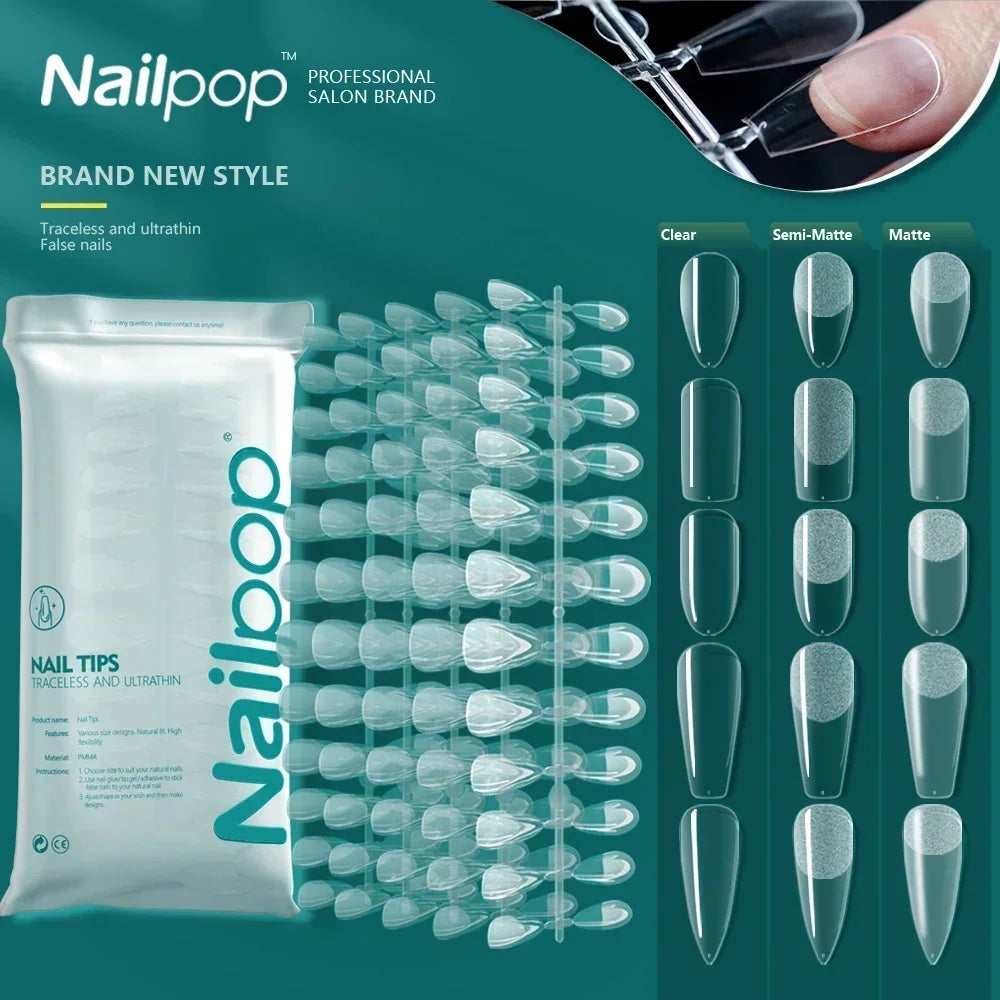 Fake Nails Full Cover Press on Nails Coffin Soft Gel American Pose Capsule False Nail Tips for Extension System