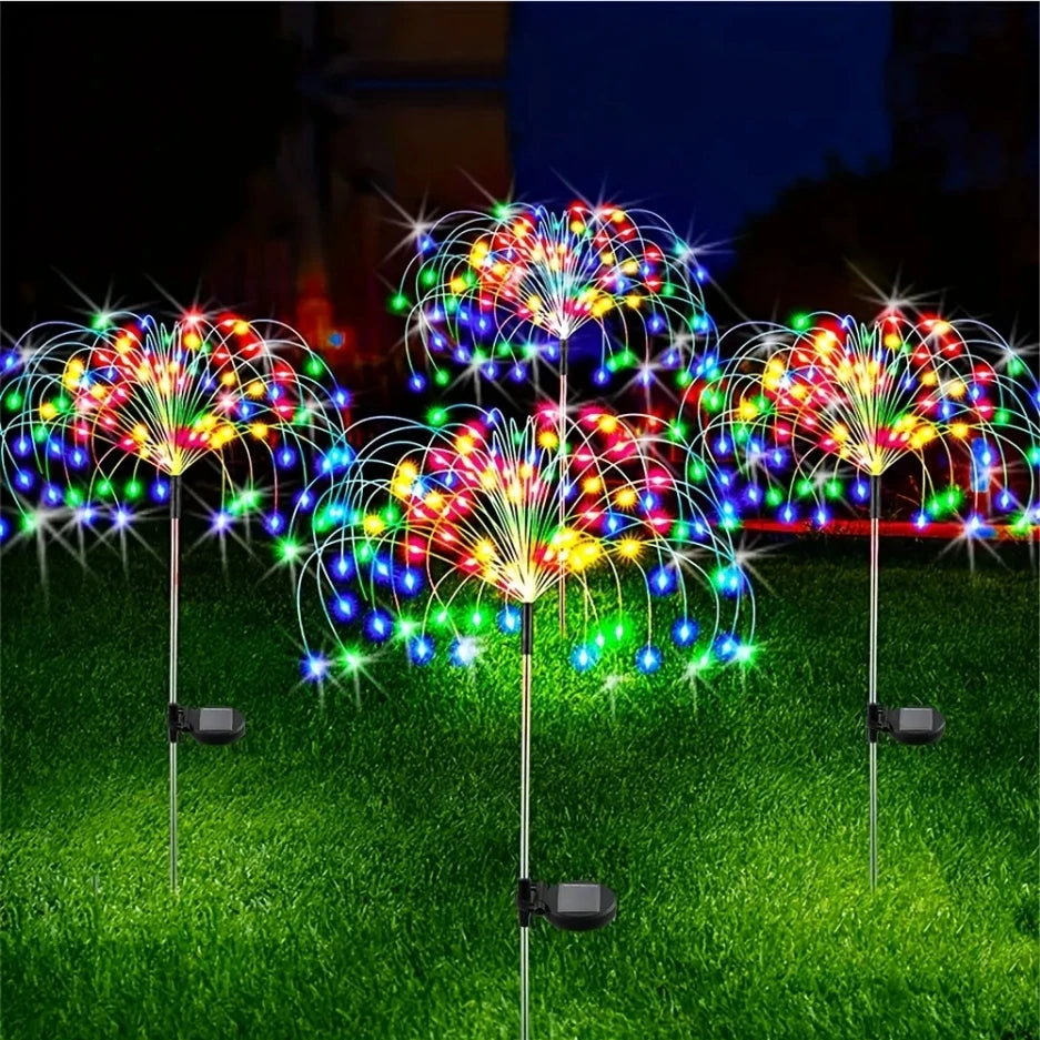 Solar Powered Outdoor Grass Globe Dandelion Fireworks Lamp 90/120/150/180/200 LED For Garden Lawn Landscape Holiday Light