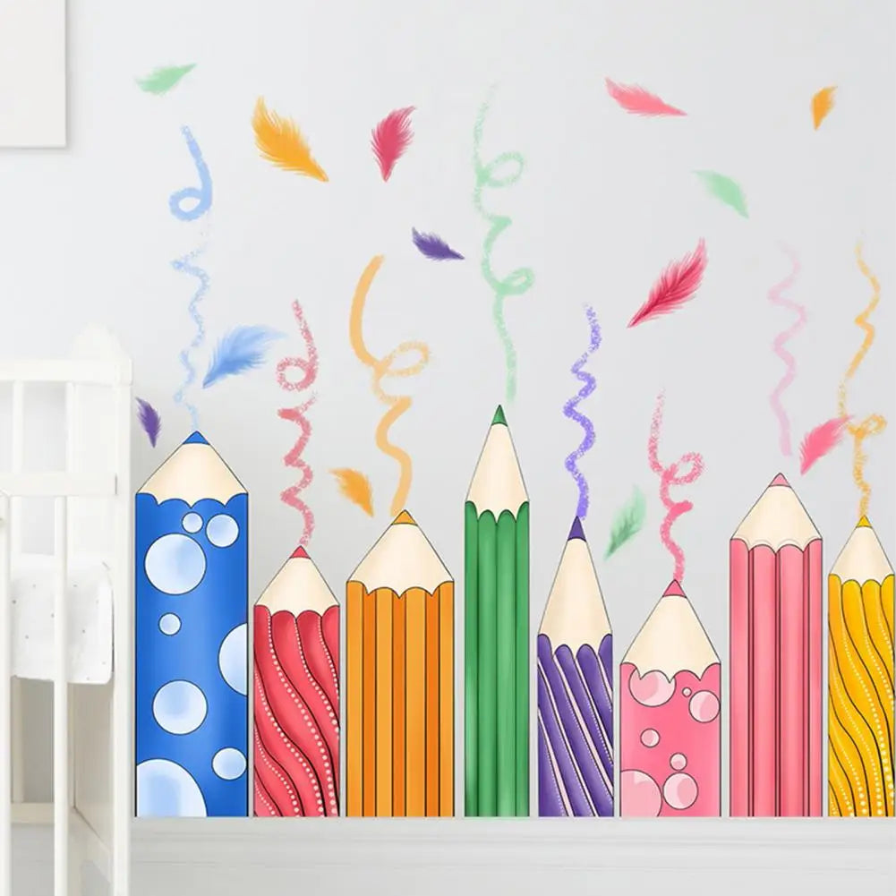 Self-adhesive Pencil Sticker Colorful Pencil Print Wall Sticker Vibrant Kids Room Decoration with Anti-slip Great Stickiness