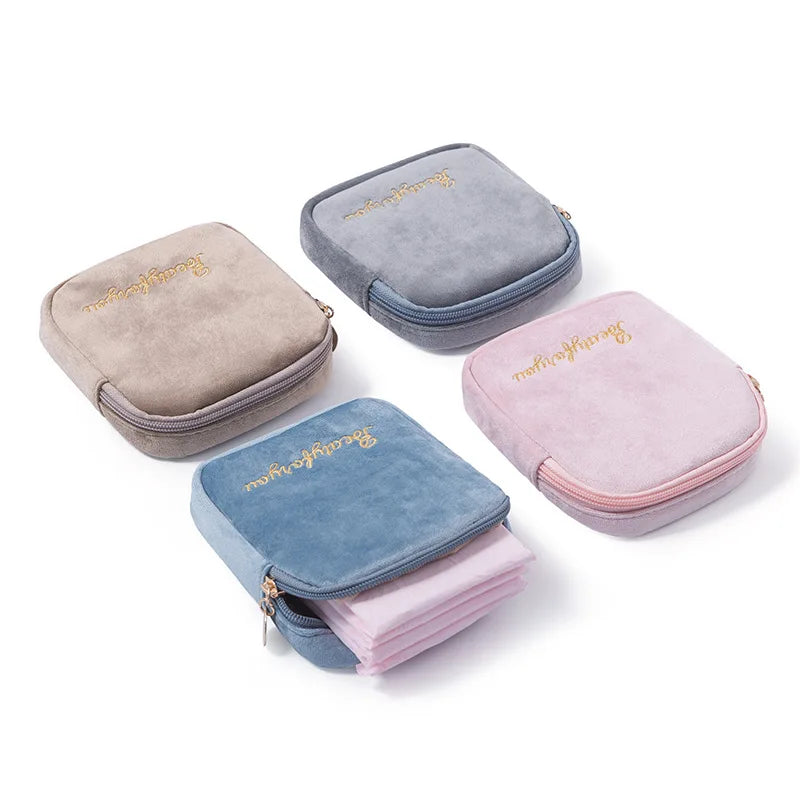 Diaper Sanitary Napkin Storage Bag Canvas Pad Cosmetic Makeup Bag Coin Purse Jewelry Organizer Credit Card Pouch Case Tampon Bag