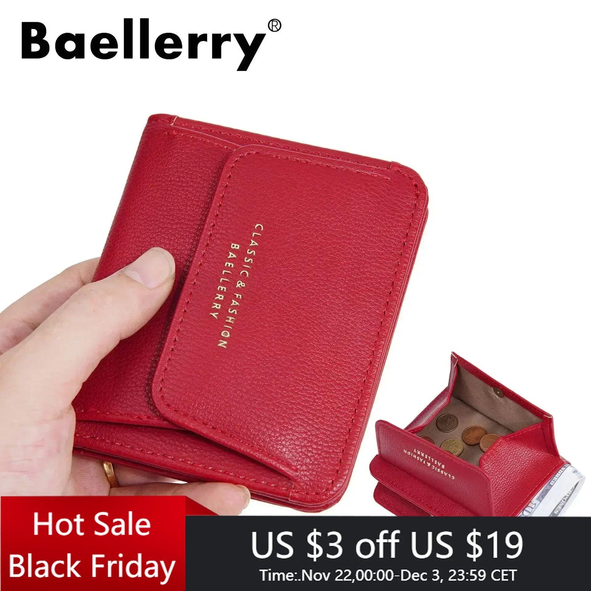 Short Mini Wallets for Women PU Leather Card Holder Solid Coin Purse Female Multi-functional Fashion Small Red Wallet