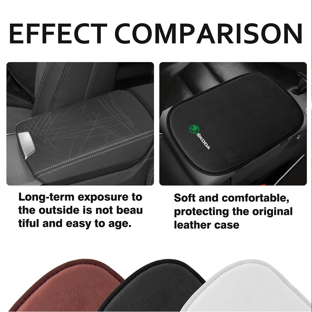 Car Center Console Box Fur Protector Pad Armrest Pad Non-slip Cover For Skoda S Rapid Scala Kodiaq Fabia Kamiq Karoq Octavia VII