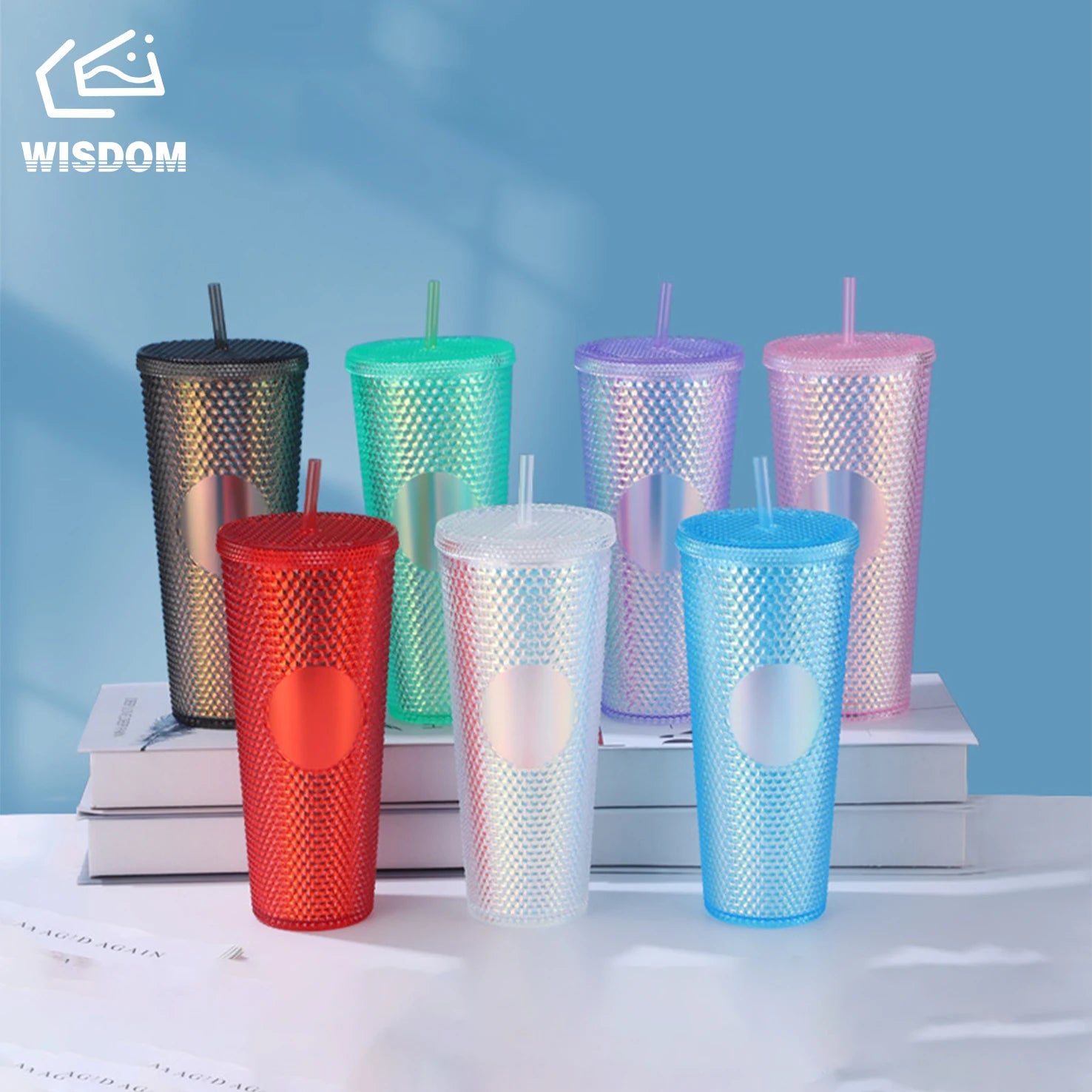 Gradient Plastic Cup With Lid And Straw Large Capacity Coffee Mugs Reusable Drinking Cup Double Walled Shiny Travel Tumble