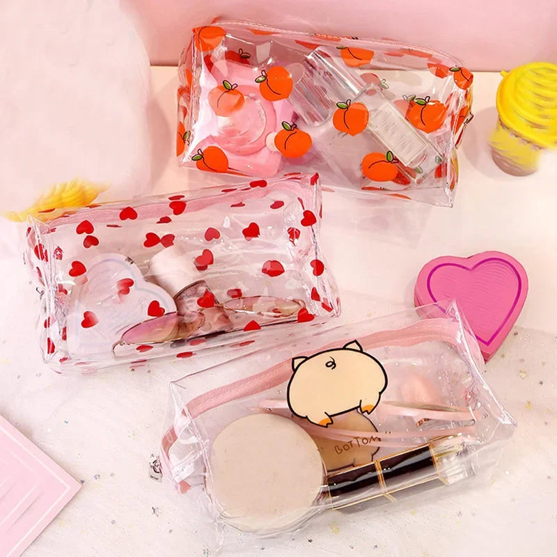 Cute Transparent Small Cosmetic Bag Waterproof Clear Women Make Up Bag Travel Wash Makeup Organizer Case Zipper Beauty Pouch