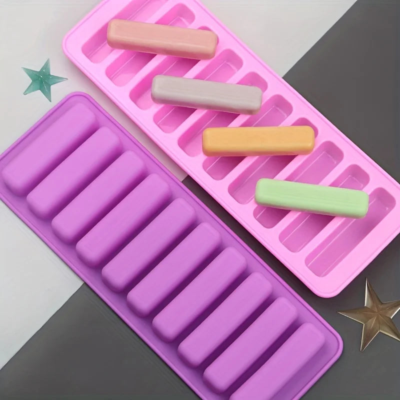 Grids Long Stick Ice Tray Non-Stick Easy Release Push Popsicle Out Cylinder Silicone Ice Cube Mould Tray Jelly Chocolate Mold