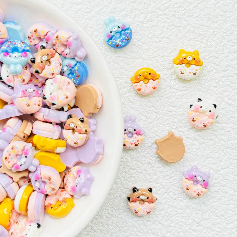 New Cute Mini Resin Cartoon Little Bear Rabbit Donuts Flatback Ornament Jewelry Making Manicure Hairwear Accessories 30pcs