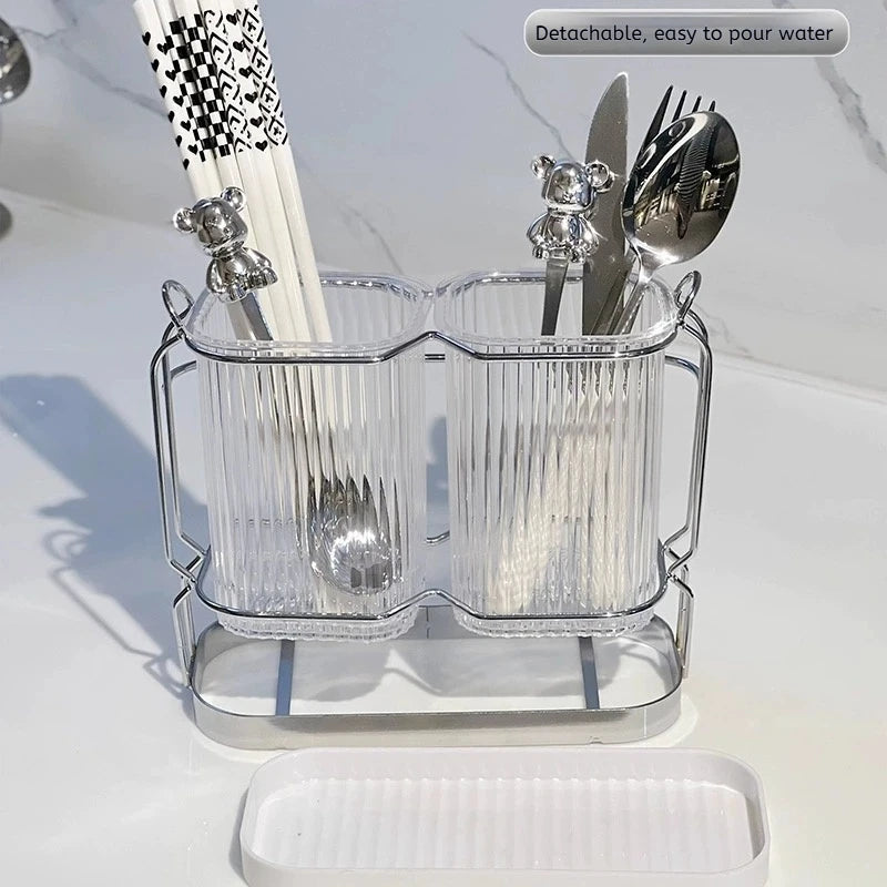 Wall Mounted Kitchen Cutlery Organizer Light Luxury Chopstick Spoon Holder Stainless steel Utensil Drying Rack