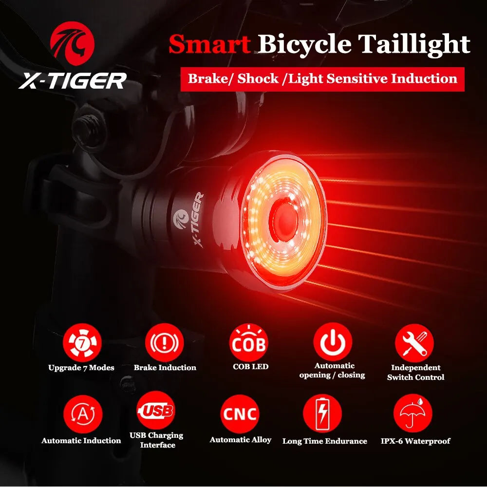 Bike Rear Light Smart Brake Sensing Light Bicycle Tail Light IPX6 Waterproof LED Charging Taillight Cycling Accessories