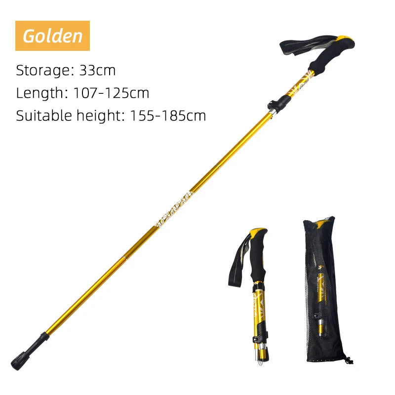 Outdoor Fold Trekking Pole Camping Portable Walking Hiking Stick For Nordic Elderly Telescopic Easy Put Into Bag 1 PCS