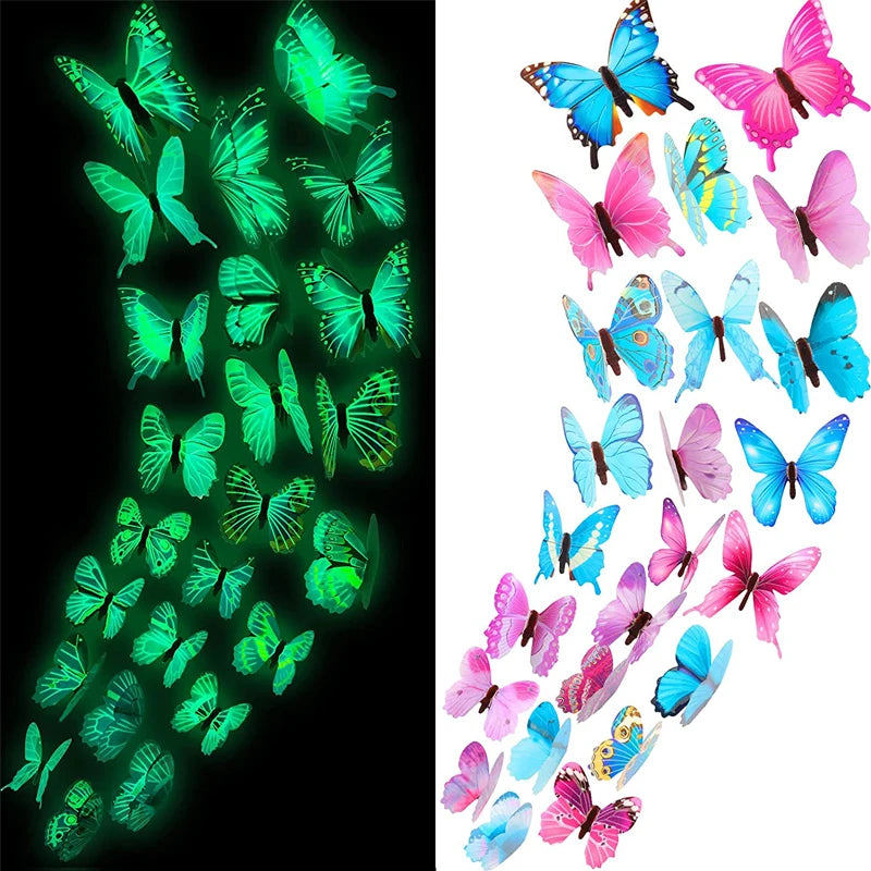 Luminous Butterfly 3D Wall Sticker Bedroom Living Room Window Ceiling Decor Wall Decals Home DIY Glow In Dark Wallpaper