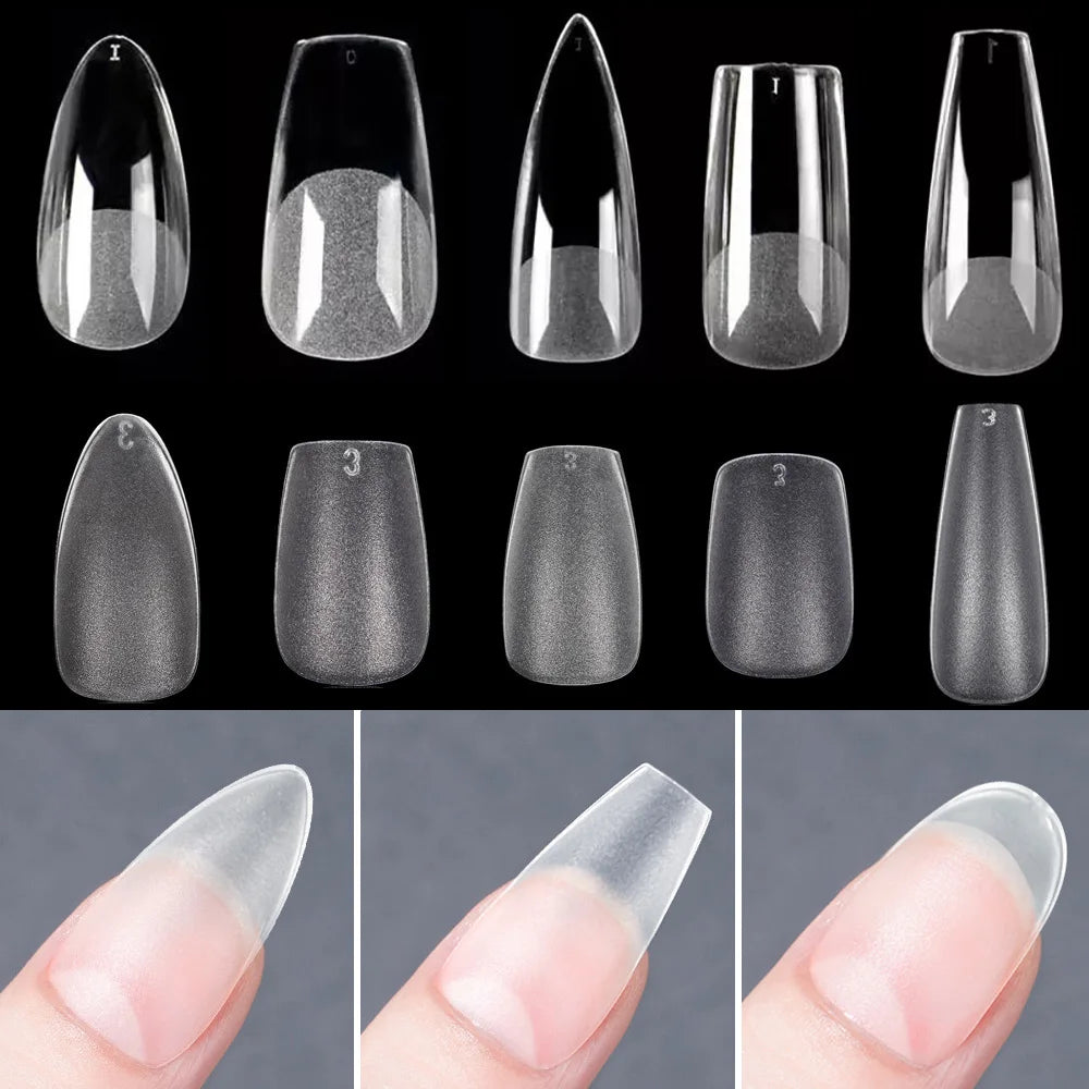 Matte Press On Nail Tips Soft Full Cover False Nails Oval Almond Sculpted Fake Nail