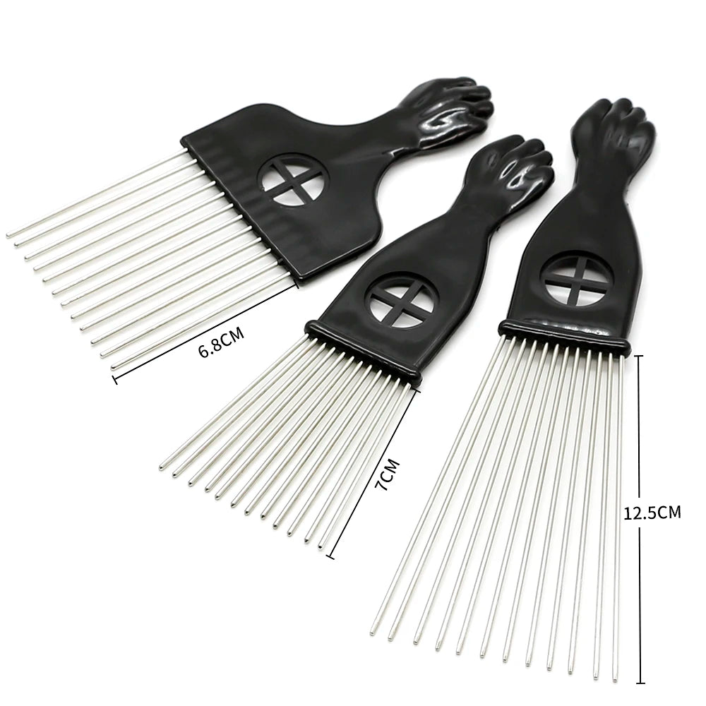 Afro Fork Comb Stainless Steel Wide Teeth Hairdressing Brush Metal Pins Pick Hair Styling Tools Insert Curly Hair Comb