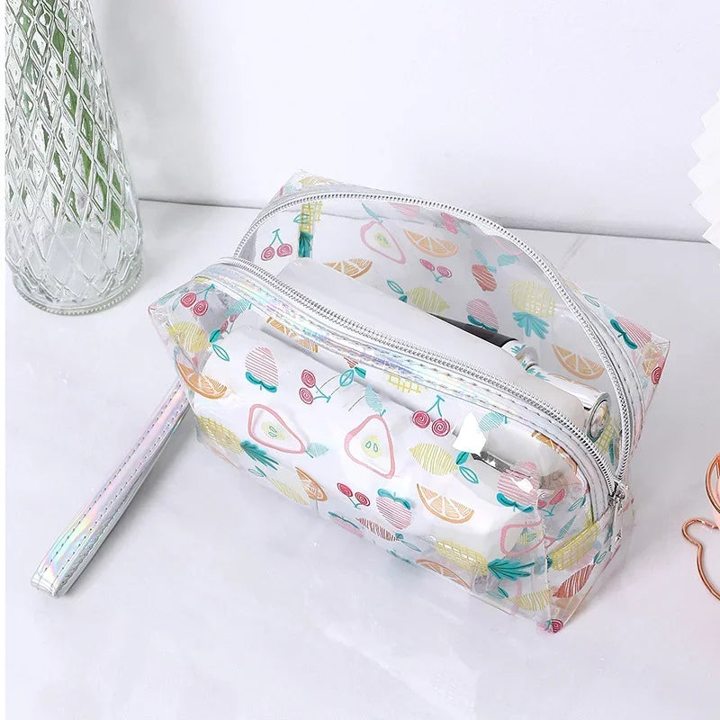 Strawberry Butterfly Fruit Print Clear Makeup Bag Fashion Transparent Travel Fashion Wash Storage Bags Women PVC Cosmetic Bag